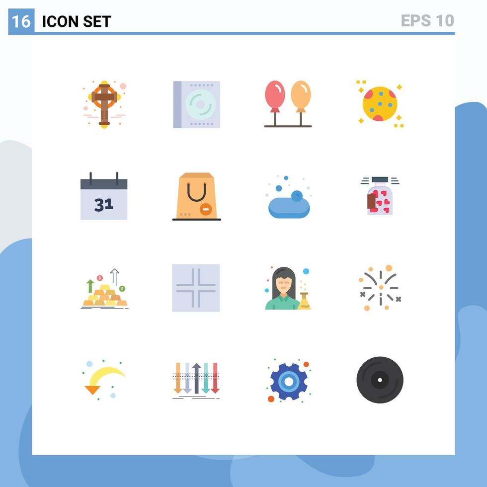 User Interface Pack of 16 Basic Flat Colors of cross beach patrick compact fly Editable Pack of Creative Vector Design Elements