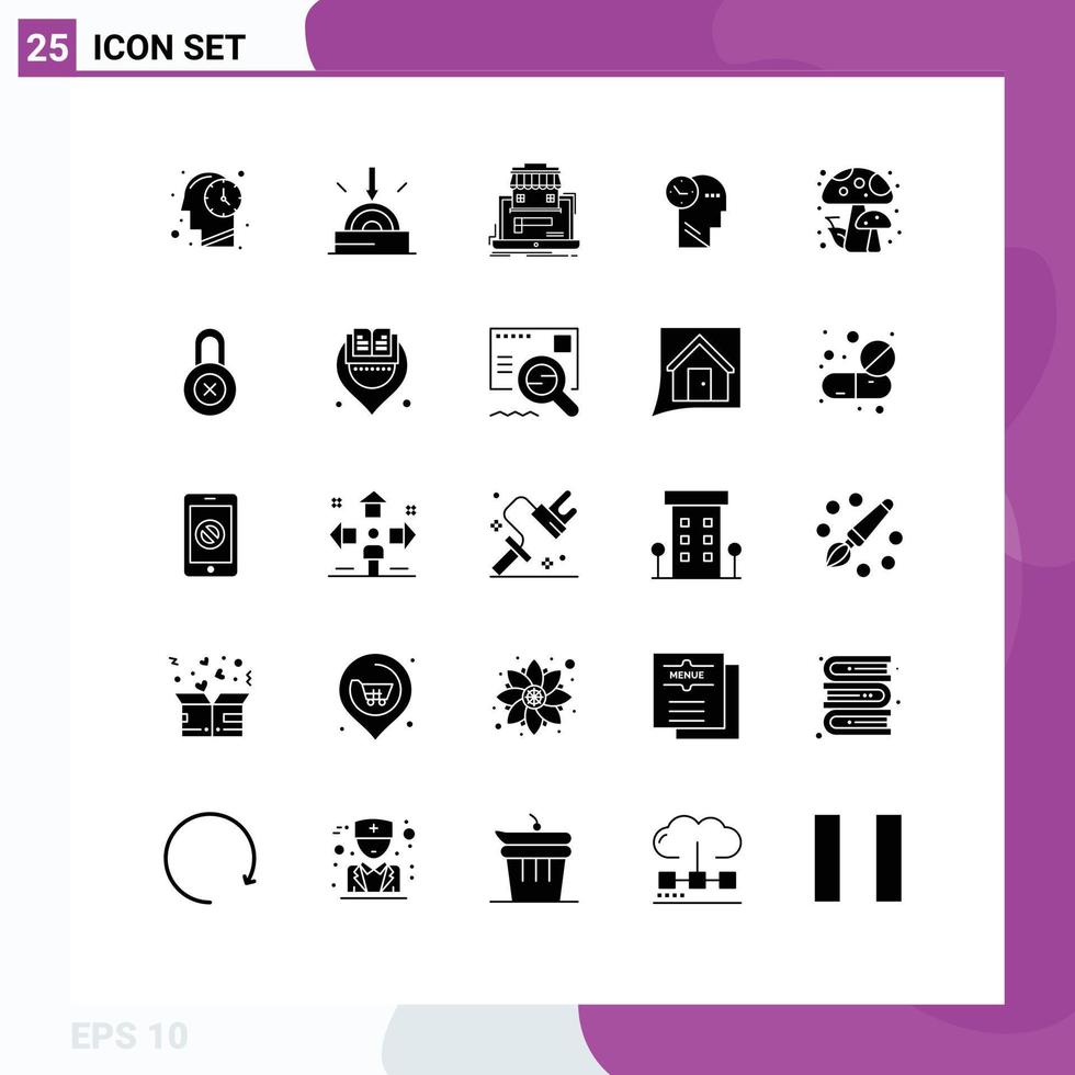 Set of 25 Modern UI Icons Symbols Signs for forest head marketplace thoughts time Editable Vector Design Elements