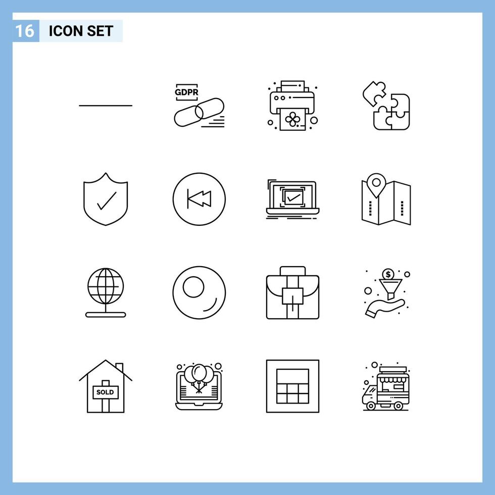 Outline Pack of 16 Universal Symbols of arrow protection print antivirus science Editable Vector Design Elements