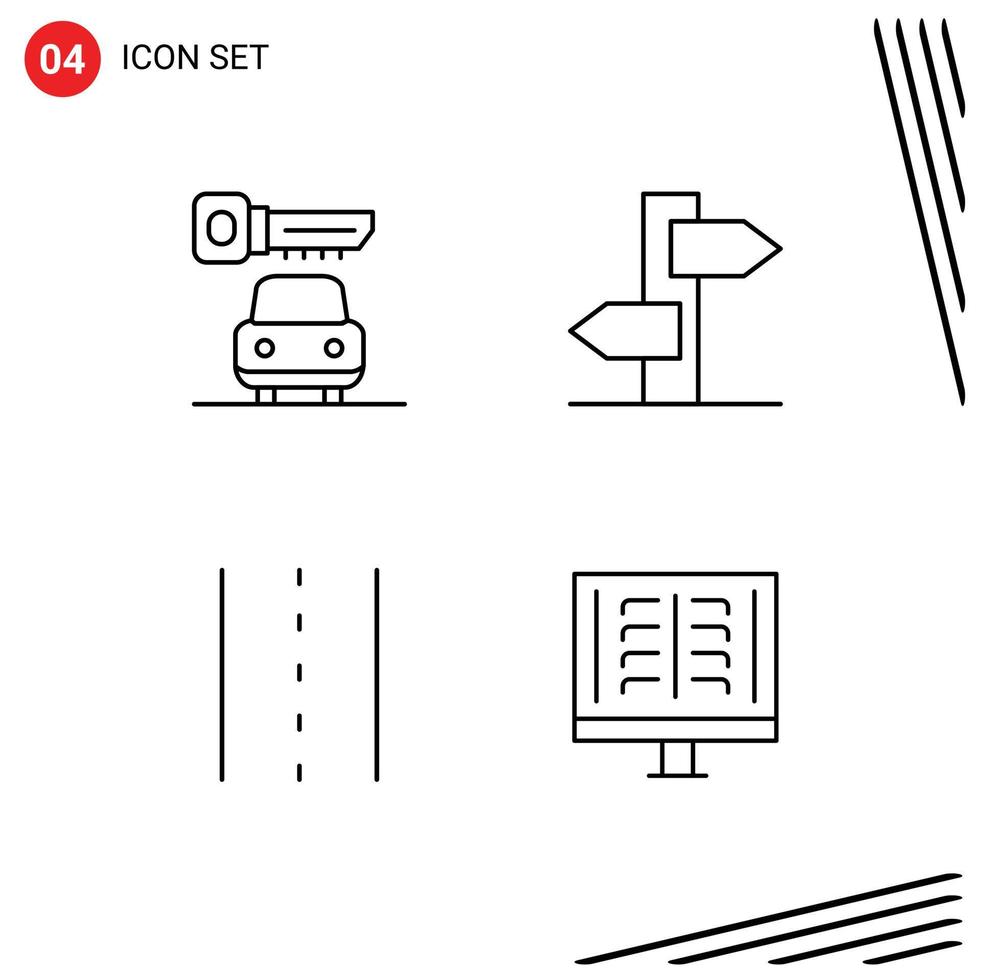 Universal Icon Symbols Group of 4 Modern Filledline Flat Colors of car lines direction signpost road Editable Vector Design Elements