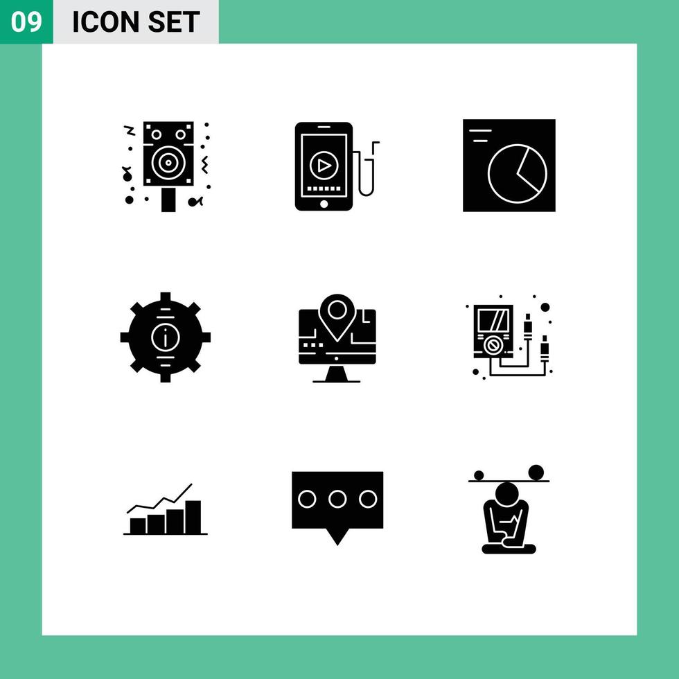 Group of 9 Modern Solid Glyphs Set for map support analytics service customer Editable Vector Design Elements