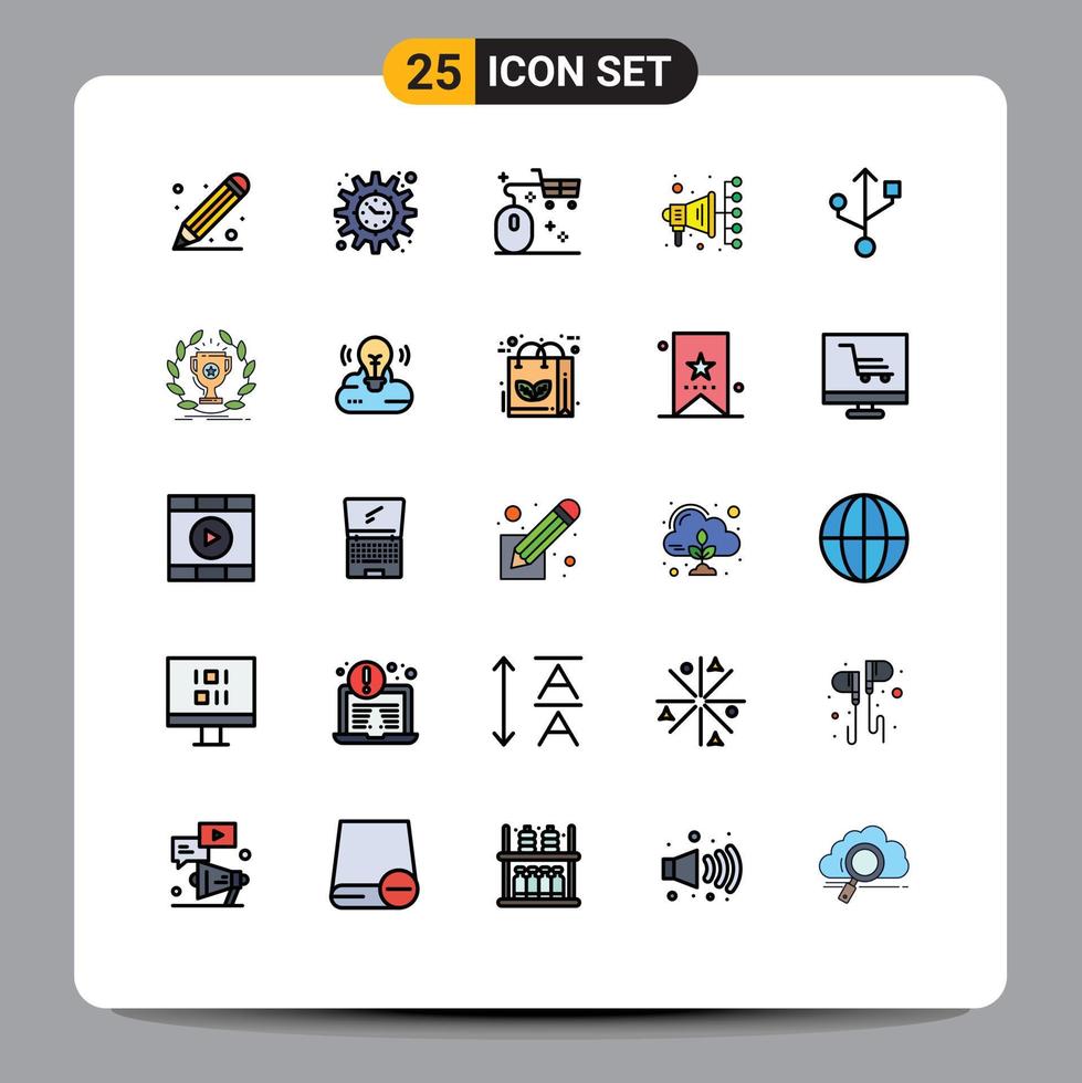 Modern Set of 25 Filled line Flat Colors and symbols such as usb digital marketing basket digital shopping Editable Vector Design Elements