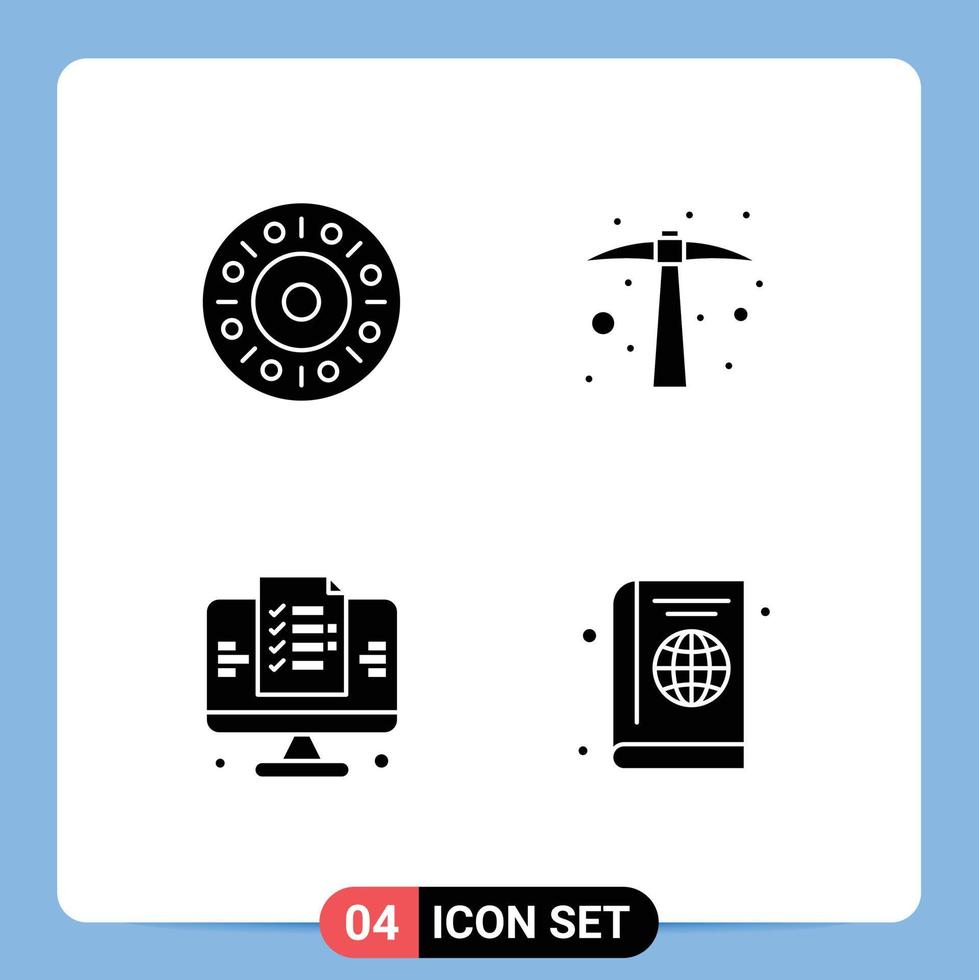 Stock Vector Icon Pack of 4 Line Signs and Symbols for donut web hard work tool passport Editable Vector Design Elements