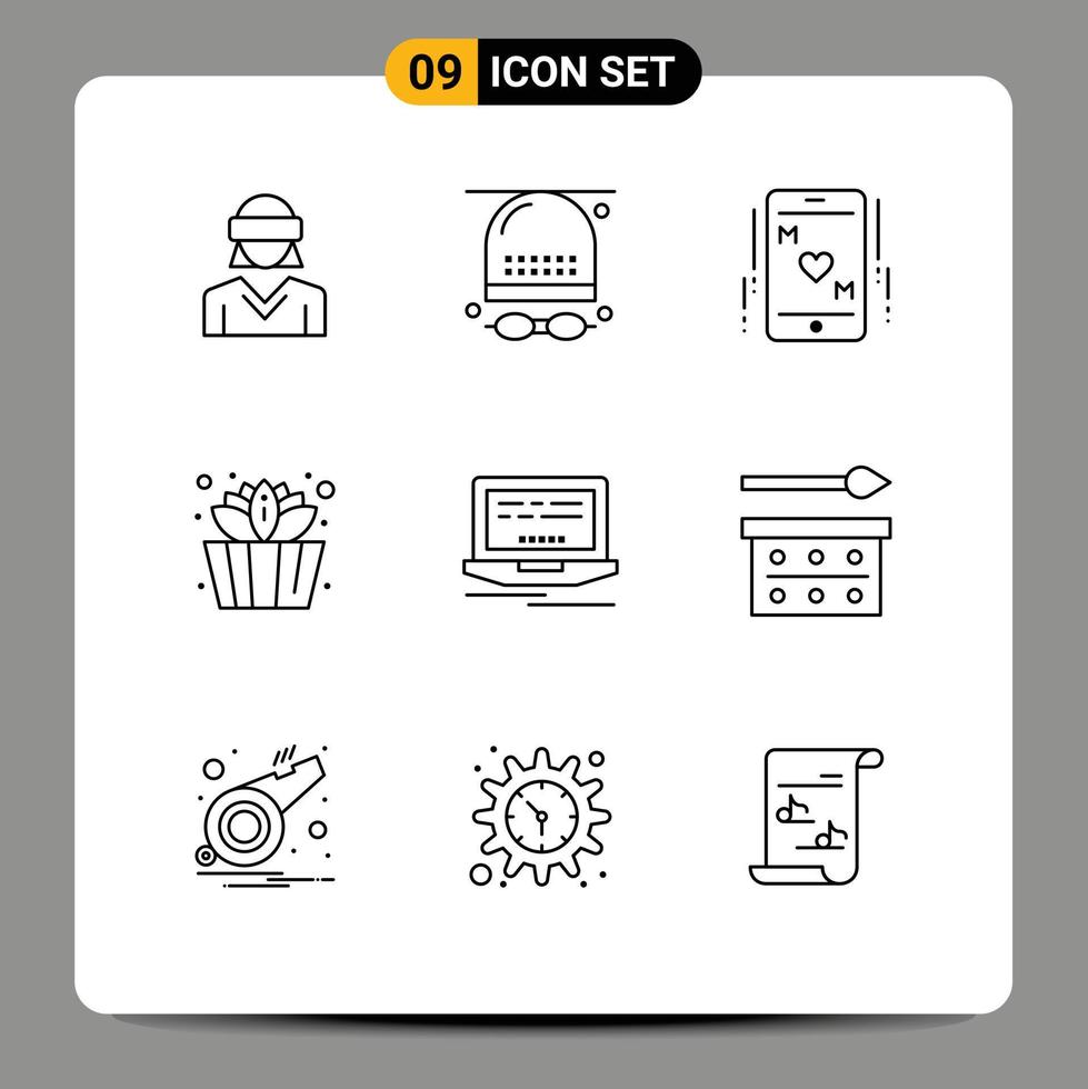 User Interface Pack of 9 Basic Outlines of laptop sauna glasses bucket mom Editable Vector Design Elements