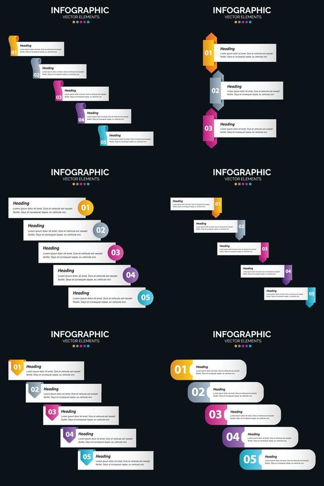 Vector 6 Infographics Pack Presentation slide template 5 Steps cycle diagrams and timelines