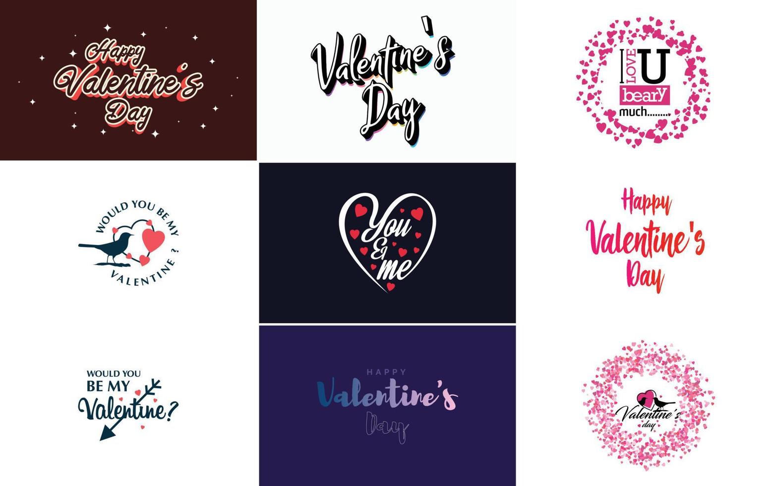 Happy Valentine's Day typography design with a heart-shaped wreath and a gradient color scheme vector