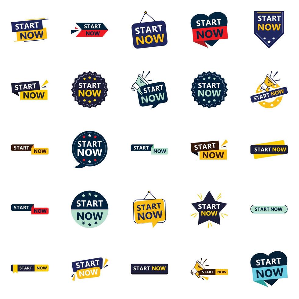 Start Now 25 Fresh Typographic Elements for a lively call to action campaign vector