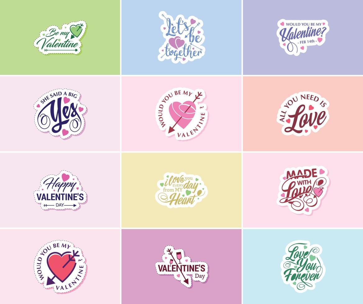 Celebrating Love on Valentine's Day with Beautiful Typography Stickers vector