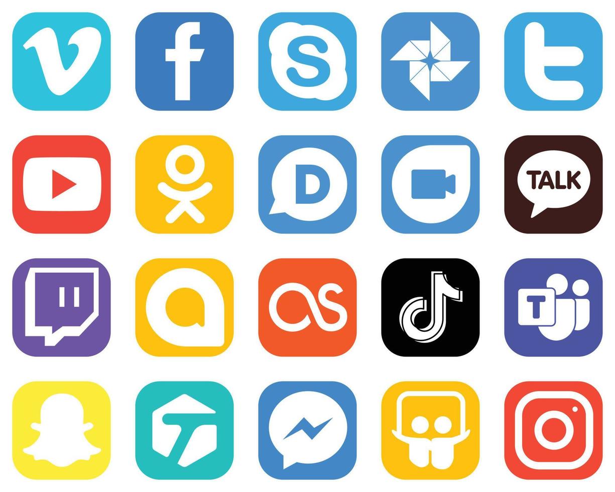 20 Social Media Icons for All Your Needs such as google allo. kakao talk. twitter. google duo and odnoklassniki icons. Stylish Gradient Icon Set vector