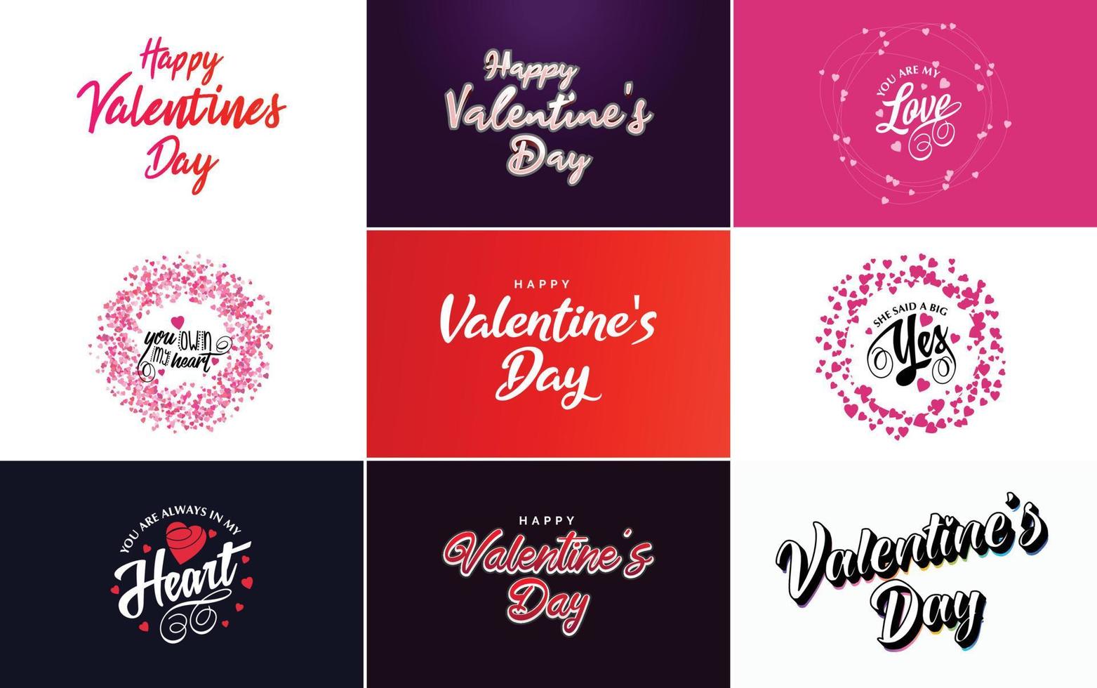 Happy Valentine's Day typography design with a watercolor texture and a heart-shaped wreath vector
