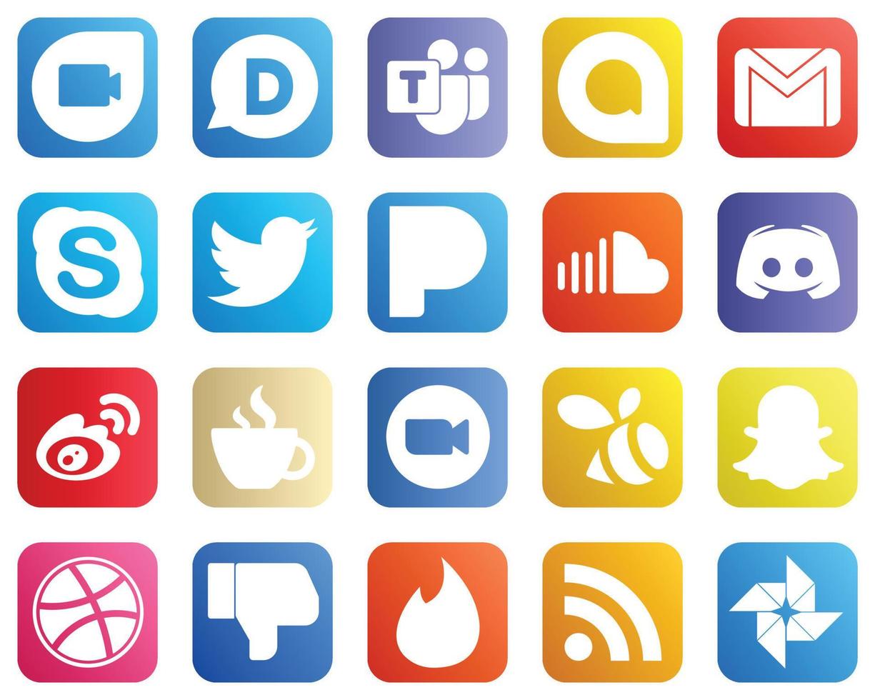 20 High Quality Social Media Icons such as message. music. skype. sound and pandora icons. High definition and versatile vector