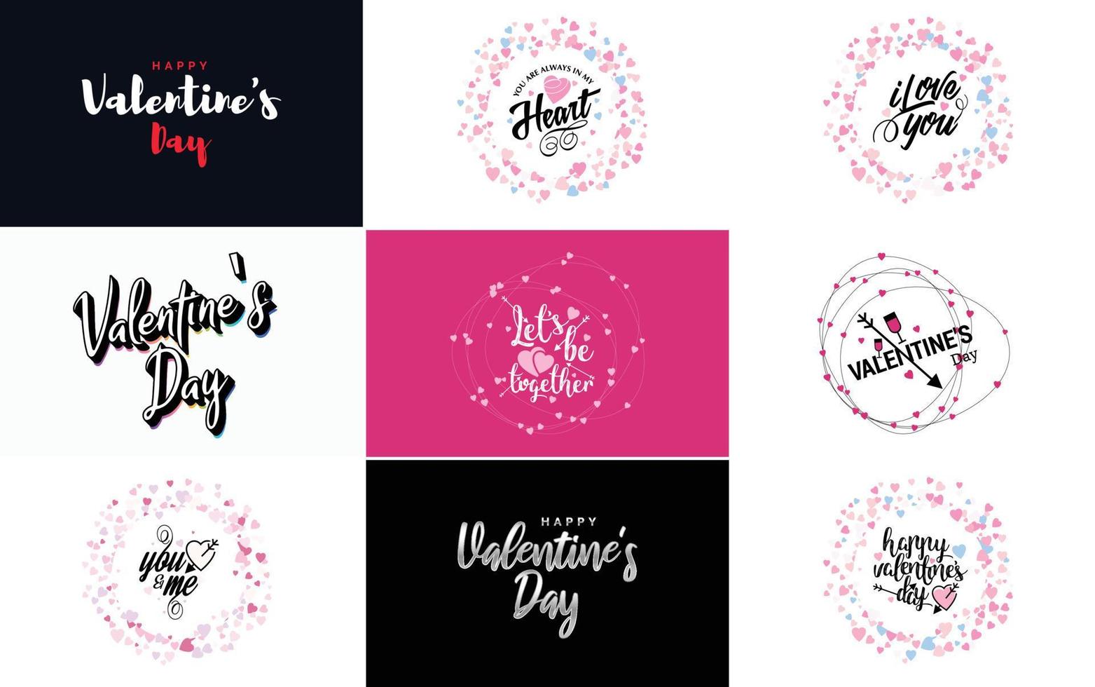 Hand-drawn black lettering Valentine's Day and pink hearts on white background vector illustration suitable for use in design of cards. banners. logos. flyers. labels. icons. badges. and stickers