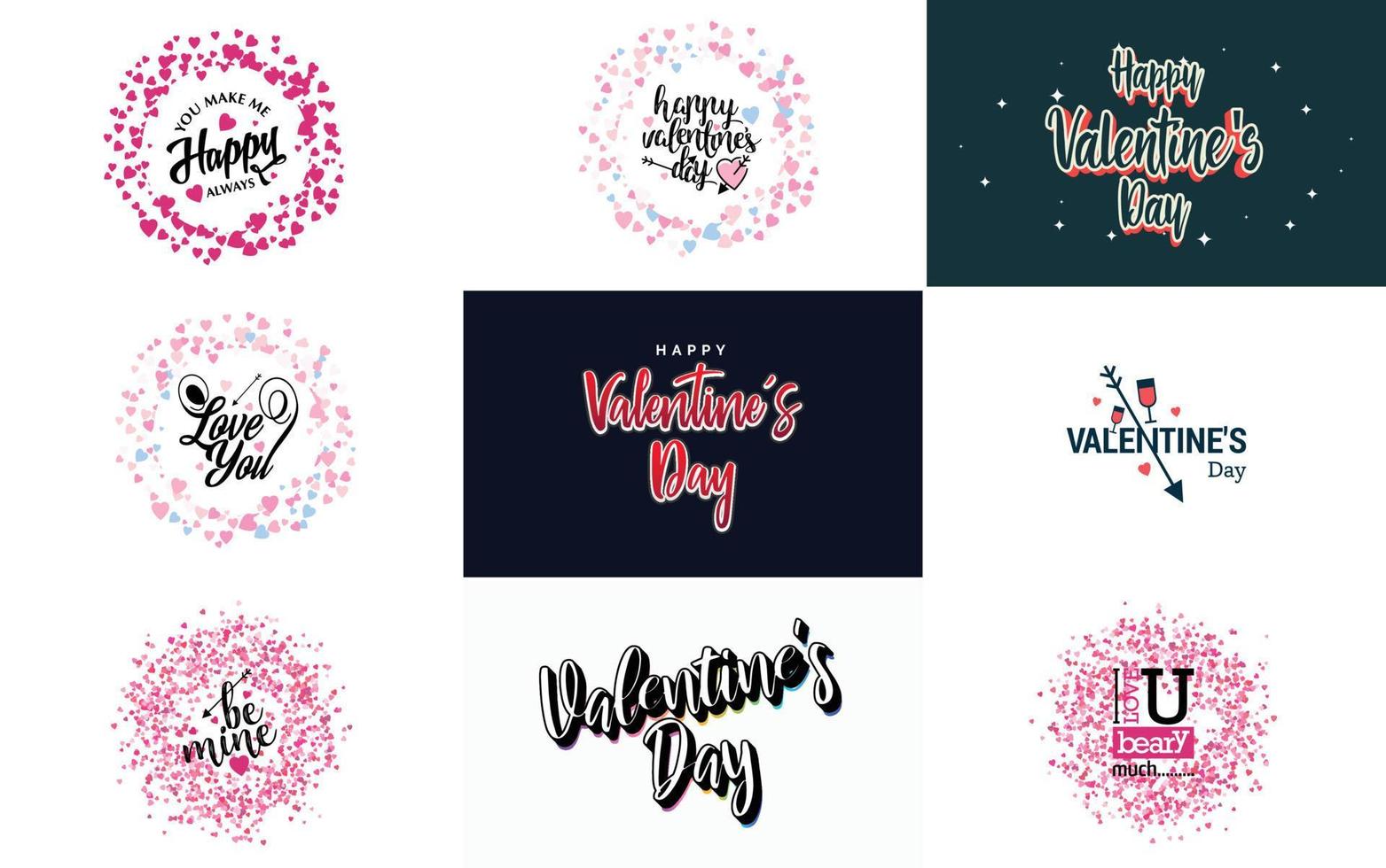 Happy Valentine's Day typography design with a heart-shaped balloon and a gradient color scheme vector
