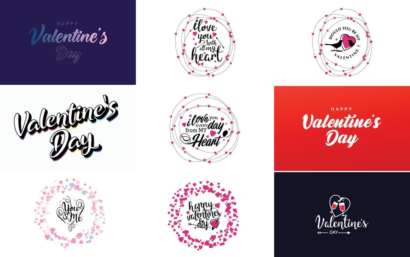 día de san valentín con letras negras dibujadas a mano y corazones rosas en la ilustración vectorial de fondo blanco adecuada para usar en el diseño de tarjetas. pancartas logotipos volantes etiquetas. iconos insignias y pegatinas vector