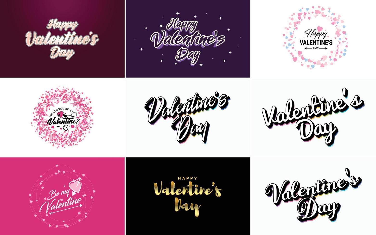 Happy Valentine's Day typography design with a watercolor texture and a heart-shaped wreath vector