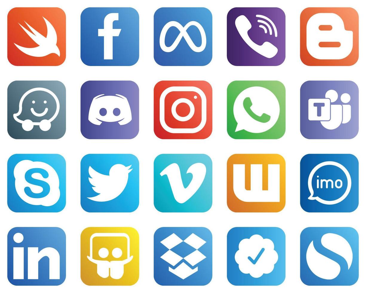 20 High Quality Social Media Icons such as meta. text and discord icons. Modern and high quality vector