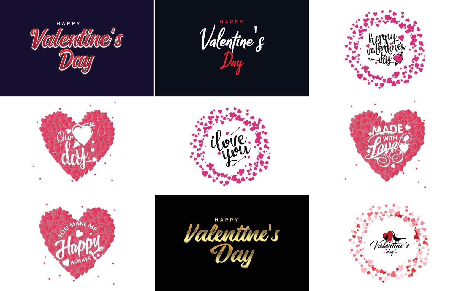 Hand-drawn black lettering Valentine's Day and pink hearts on white background vector illustration suitable for use in design of cards. banners. logos. flyers. labels. icons. badges. and stickers