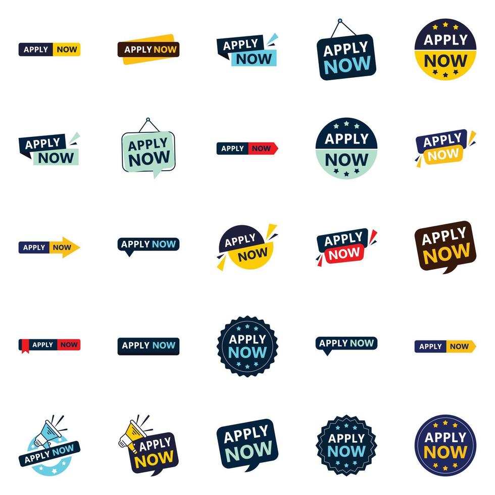 Grab Customers Attention with Our Pack of 25 Apply Now Banners vector