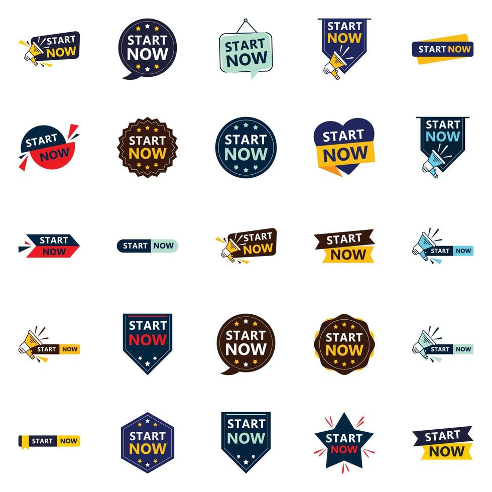 25 banners tipográficos versátiles para promover el inicio en diferentes contextos vector