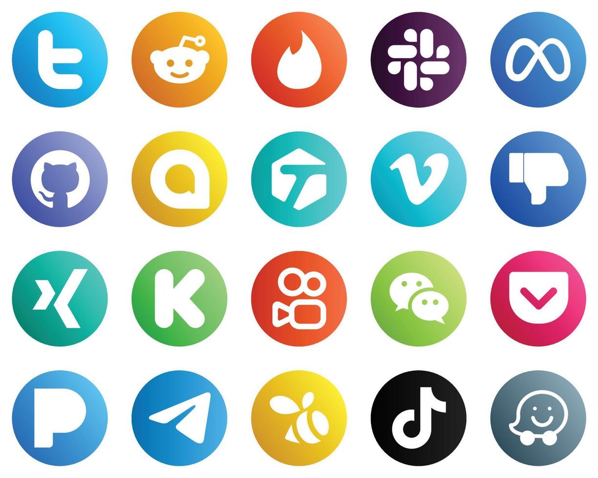 20 Essential Social Media Icons such as kuaishou. kickstarter. google allo. xing and dislike icons. Fully editable and unique vector