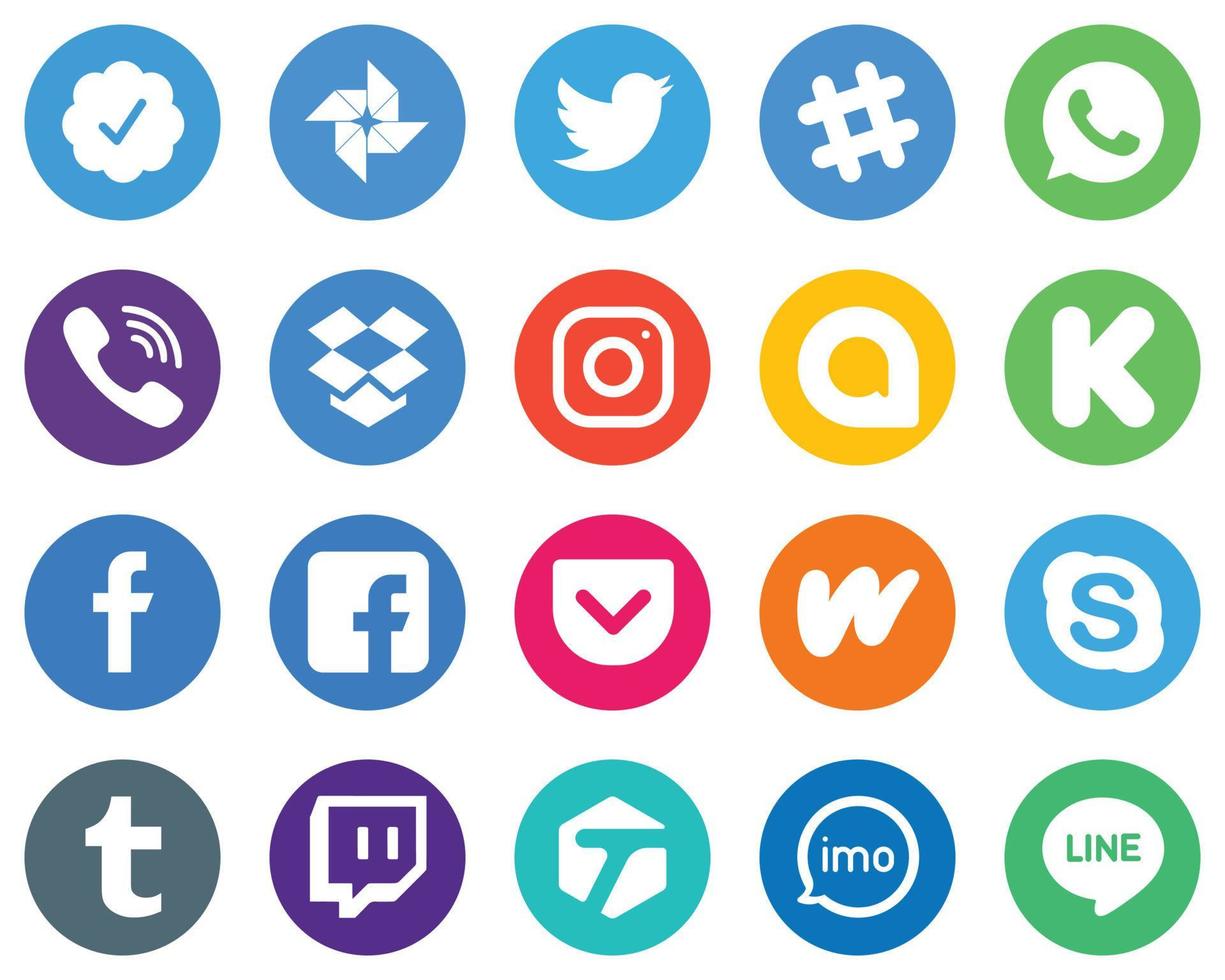 Flat Circle White Icon Set fb. funding and kickstarter 20 Modern Icons vector