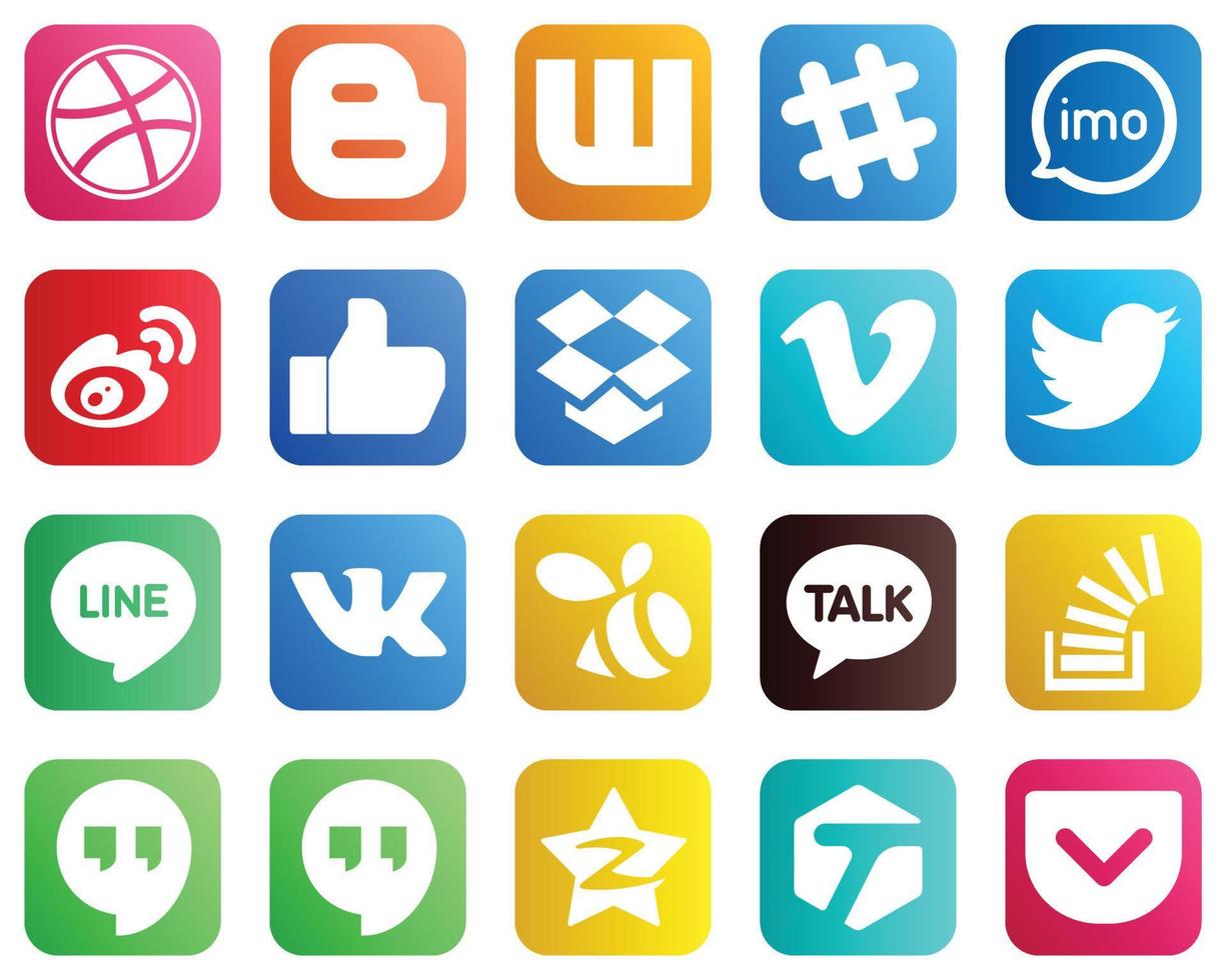 20 íconos profesionales de redes sociales como video. iconos de dropbox y facebook. totalmente personalizable y profesional vector