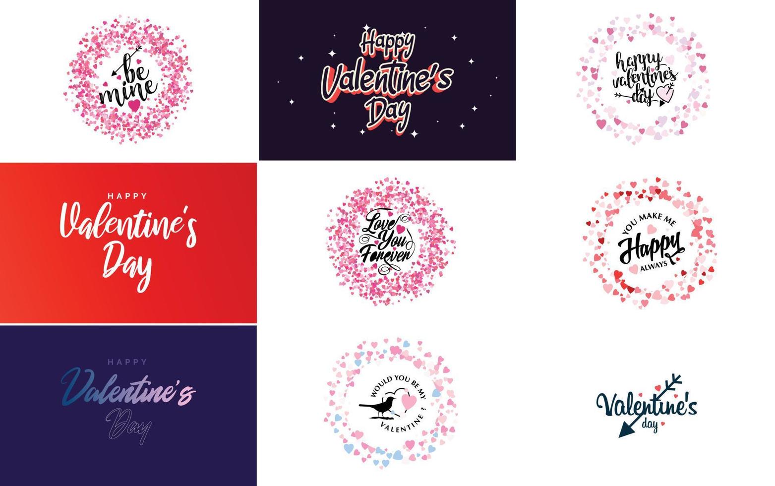 Happy Valentine's Day typography design with a heart-shaped balloon and a gradient color scheme vector