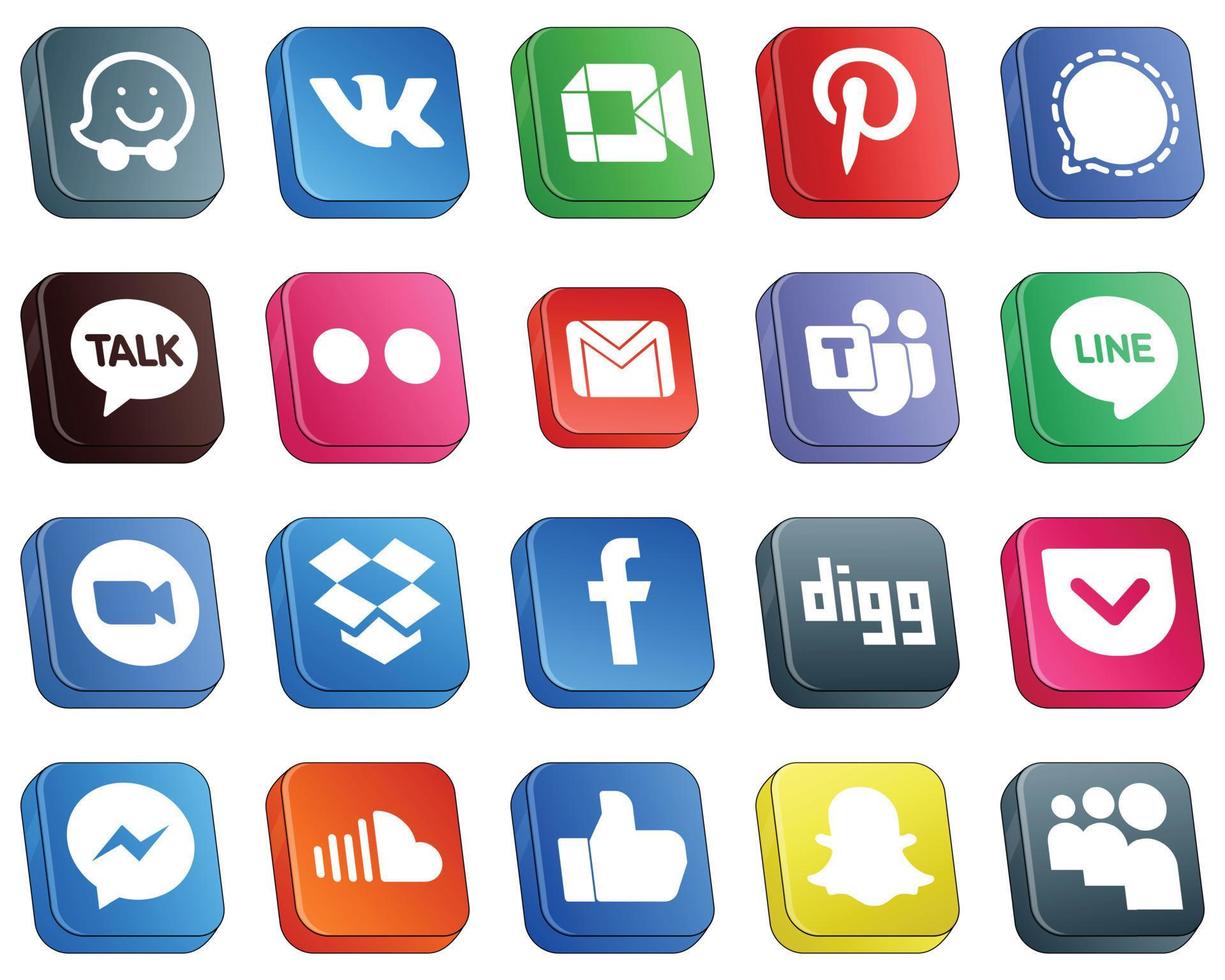 Isometric 3D Social Media Icon Set 20 icons such as line. microsoft team. mail and gmail icons. Elegant and high-resolution vector