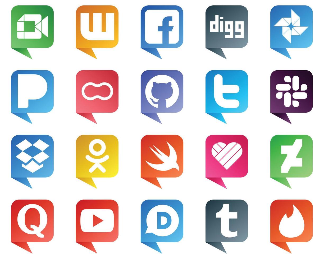 Chat bubble style Icons for Popular Social Media 20 pack such as dropbox. tweet. google photo. twitter and women icons. High definition and unique vector