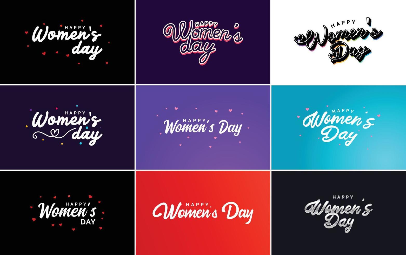 Pink Happy Women's Day typographical design elements set for greeting cards vector