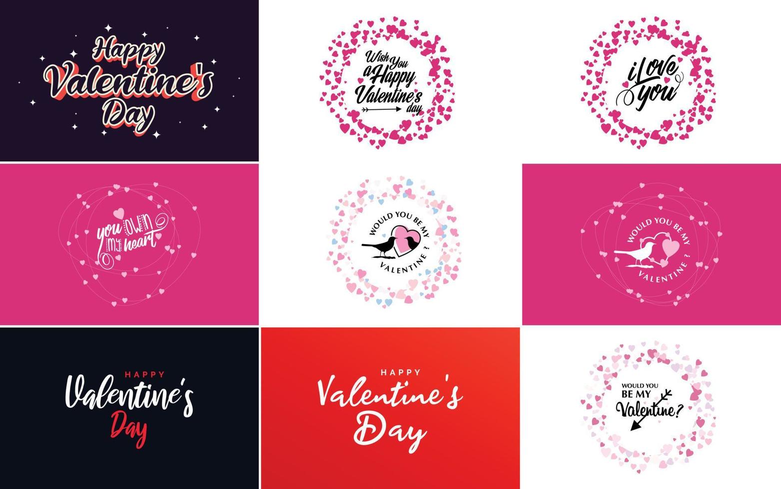 Happy Valentine's Day greeting card template with a cute animal theme and a pink color scheme vector