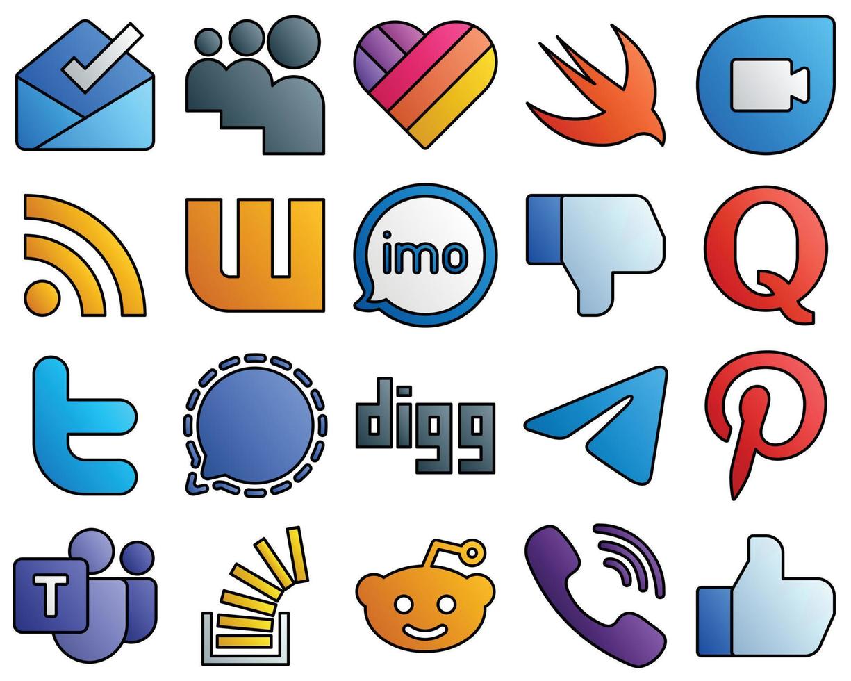 20 High-quality Social Media Icons tweet. question. imo. quora and dislike Filled Line Style Icon Bundle vector