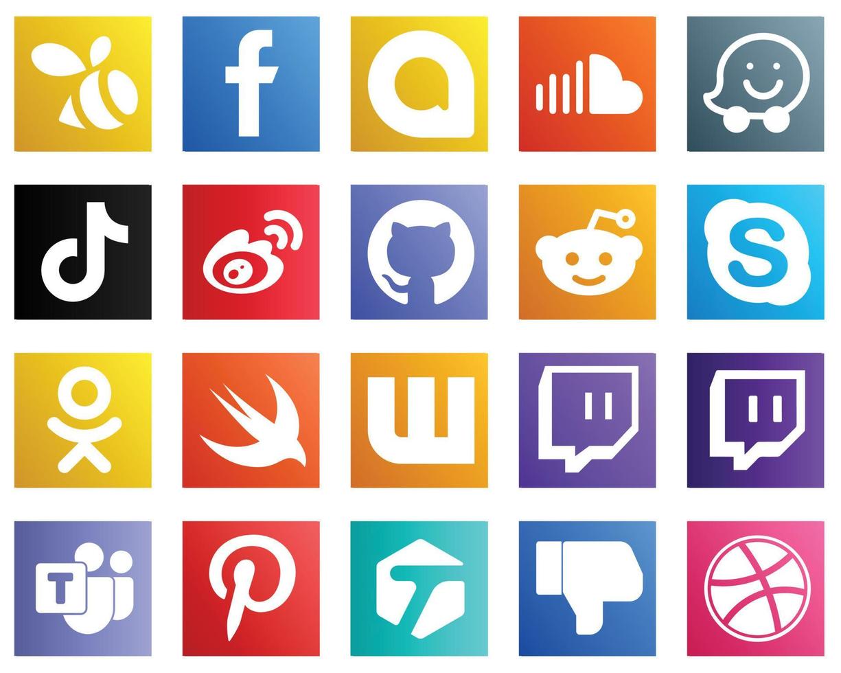 20 Social Media Icons for Your Business such as sina. waze. weibo and china icons. Customizable and unique vector