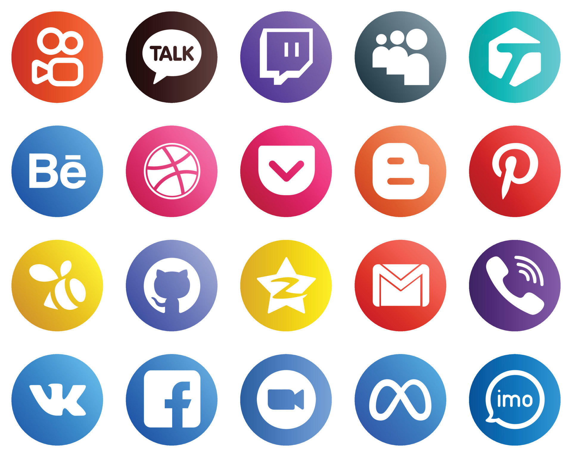 20 Modern Social Media Icons such as email. blogger. tencent and github ...