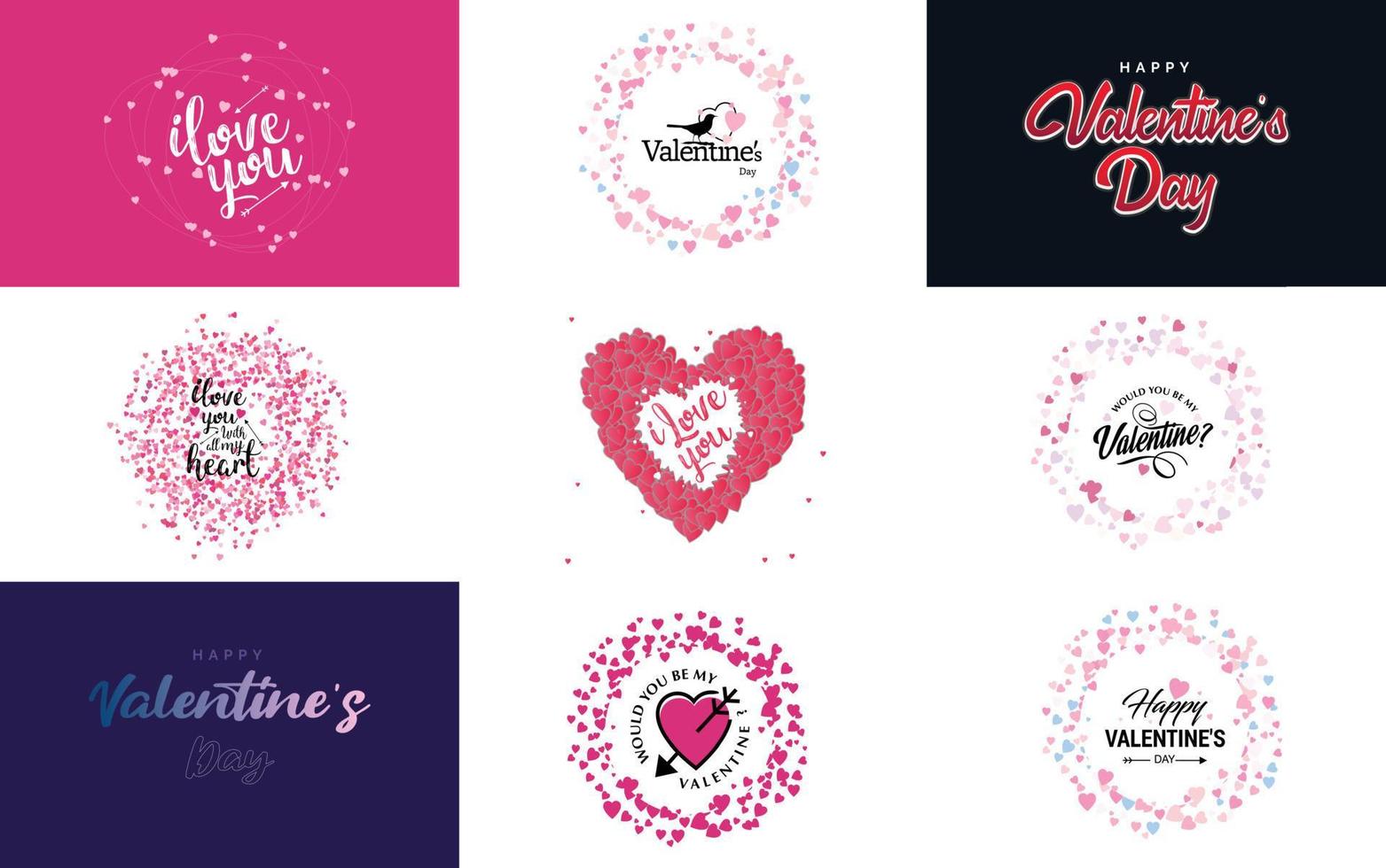 Happy Valentine's Day typography design with a watercolor texture and a heart-shaped wreath vector