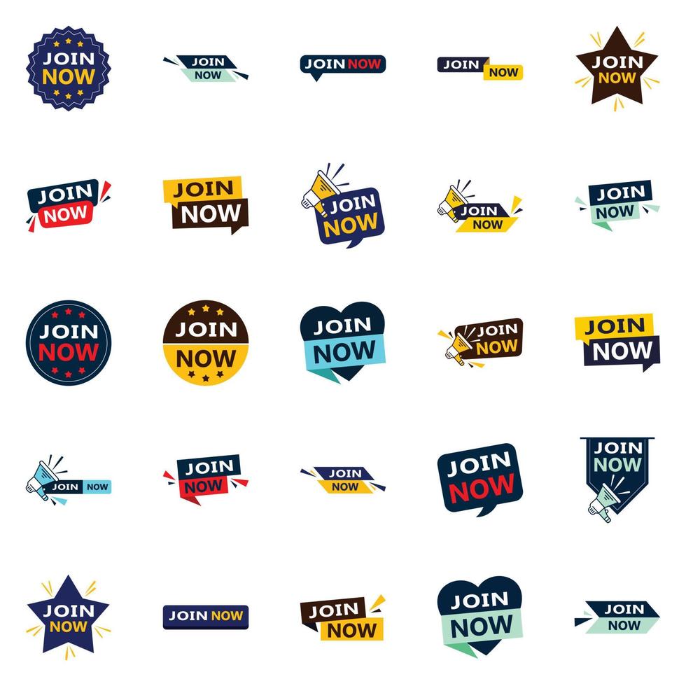 Join Now 25 Unique Typographic Designs for a personalized recruitment message vector