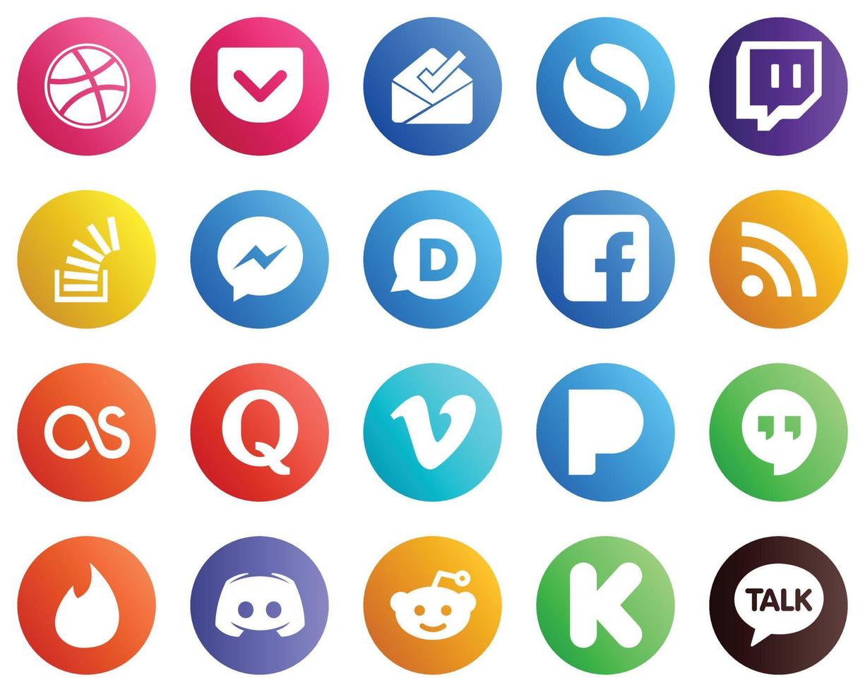 20 íconos de redes sociales para tus diseños como feed. Desbordamiento. iconos fb y disqus. versátil y de alta calidad vector