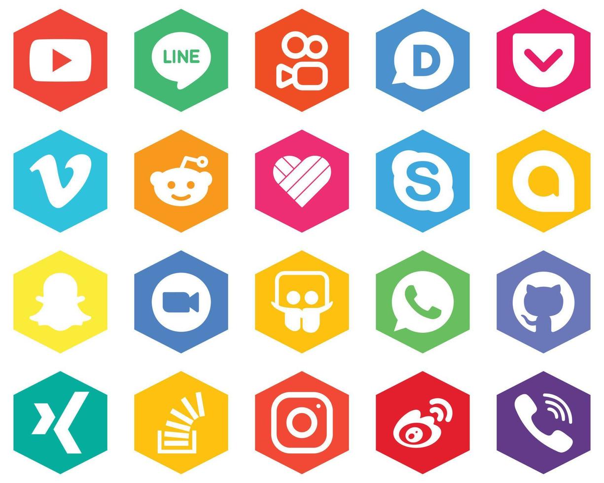 20 Clean White Icons video. reddit. zoom and google allo Hexagon Flat