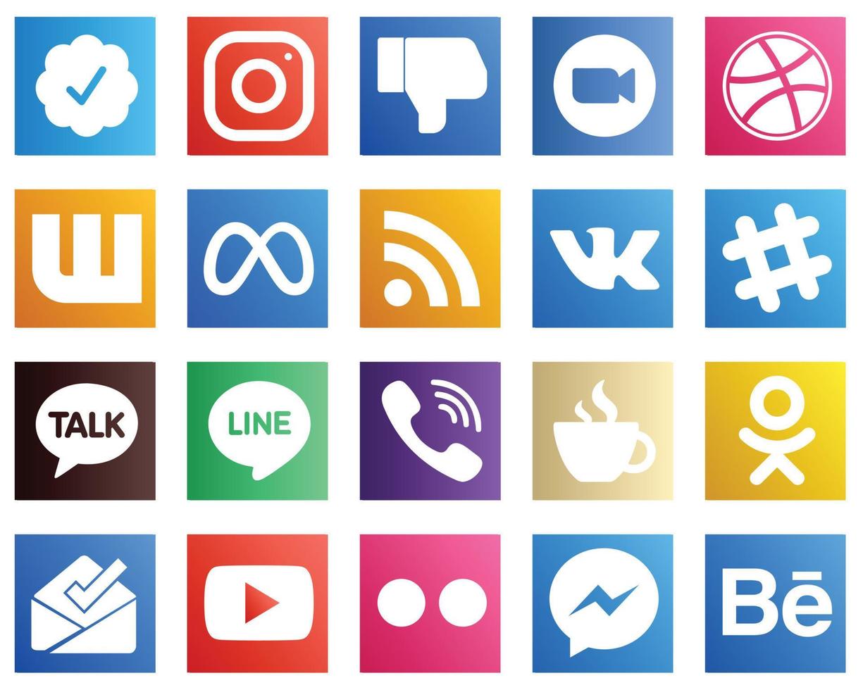 20 Social Media Icons for Every Platform such as spotify. feed. meeting. rss and meta icons. Eye catching and high definition vector