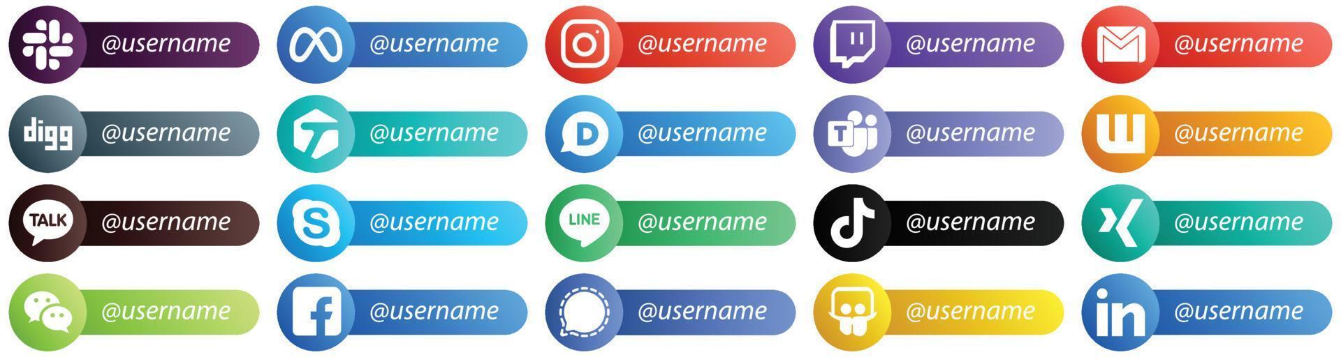 20 Elegant Follow me Social Network Platform Card Style Icons such as skype. wattpad. email and disqus icons. Professional and clean vector
