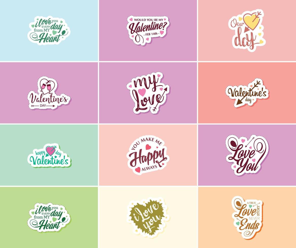 Express Your Love with Heartfelt Valentine's Day Typography Stickers vector