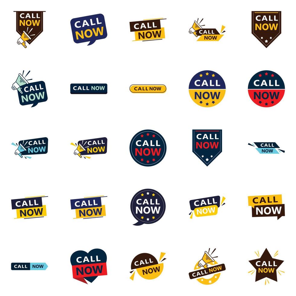 llame ahora 25 banners tipográficos llamativos para impulsar las llamadas telefónicas vector