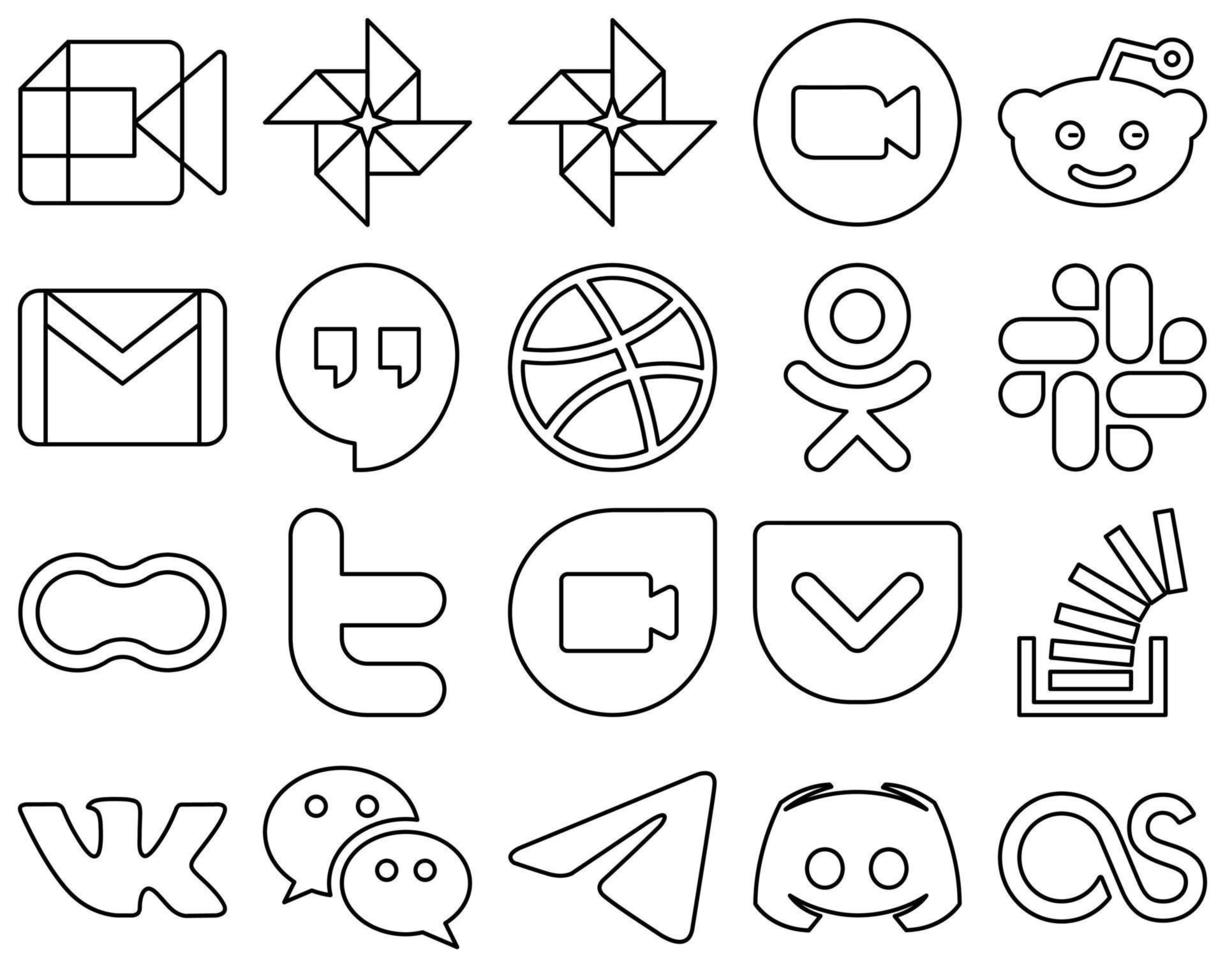 20 Modern and professional Black Line Social Media Icons such as mothers. slack. reddit. odnoklassniki and google hangouts icons. High-definition and professional vector