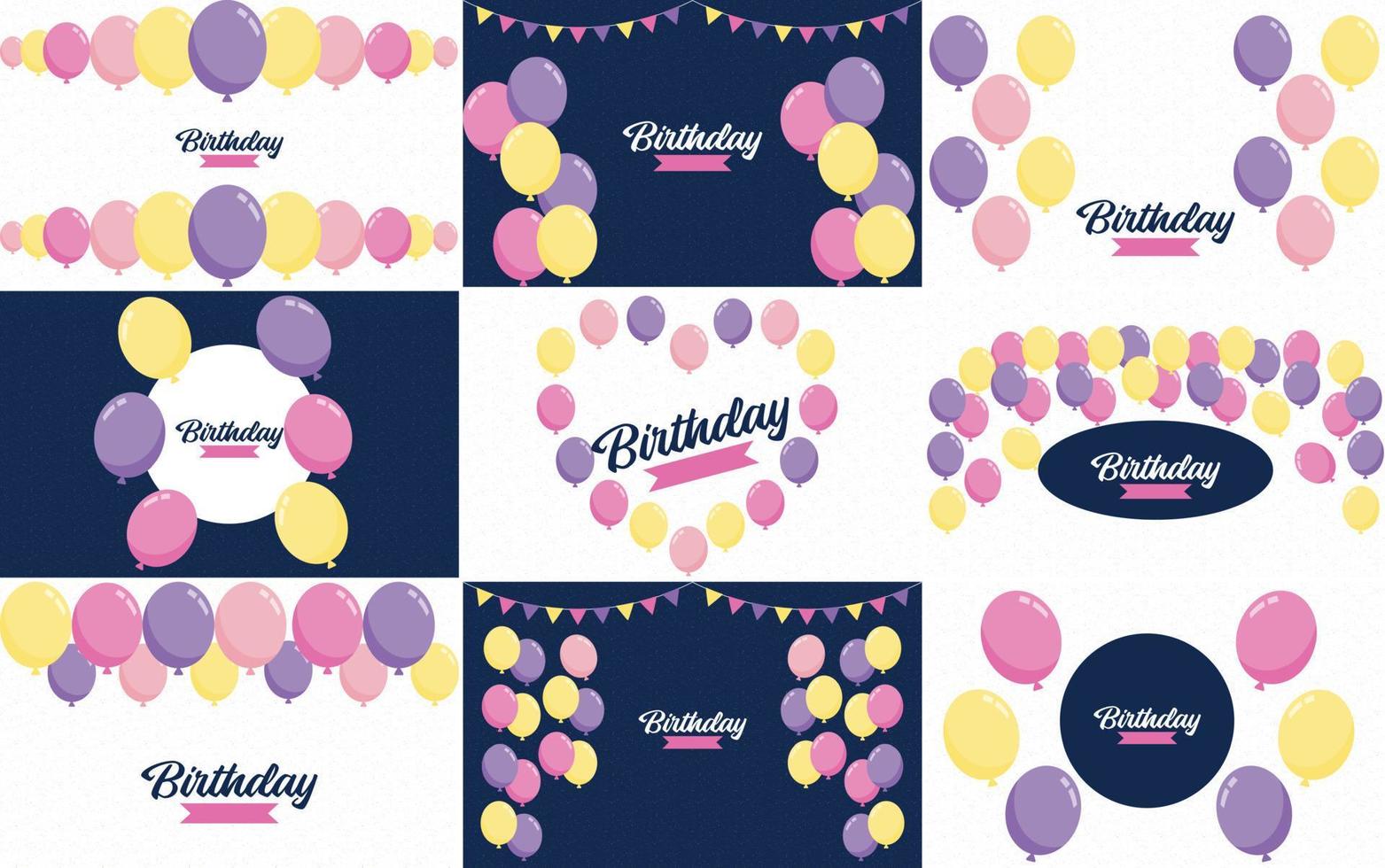 Ilustración de vector de fondo de banner de globos de feliz cumpleaños brillante colorido en formato eps10