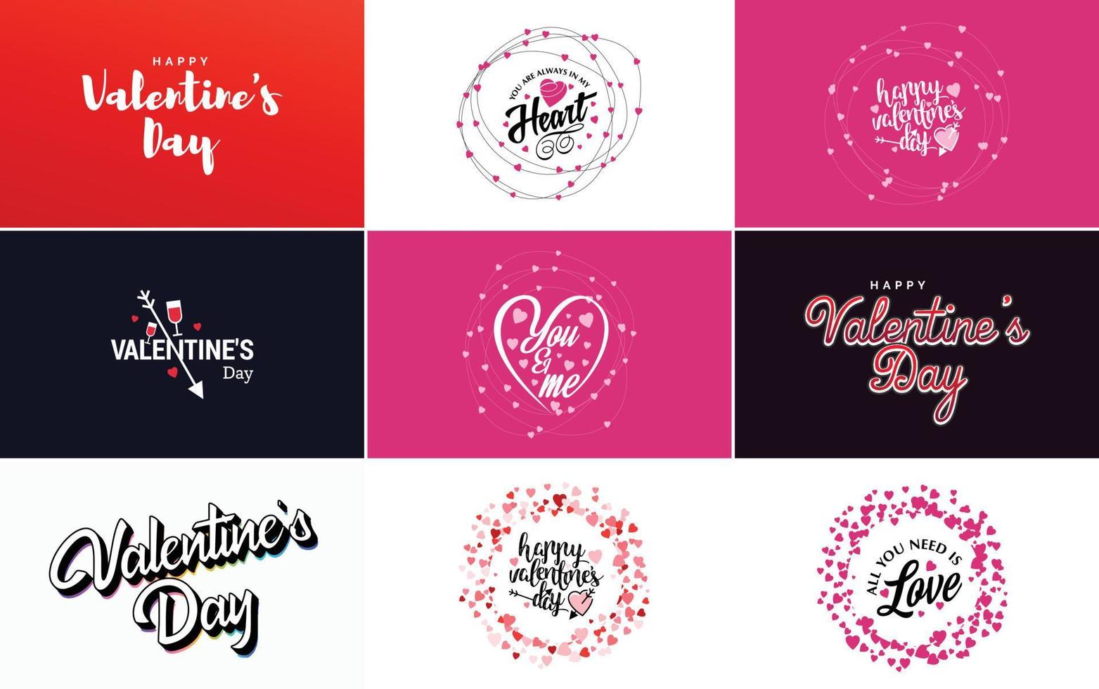 Happy Valentine's Day typography design with a heart-shaped balloon and a gradient color scheme vector