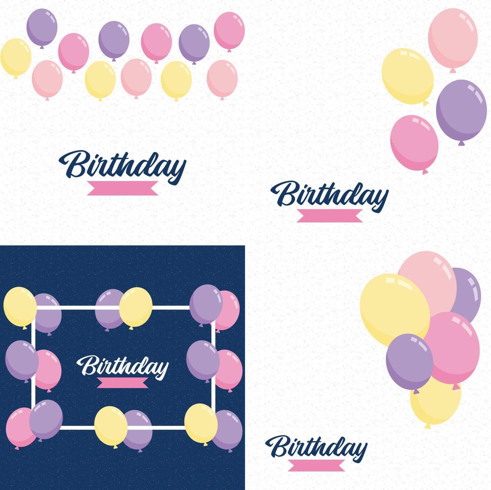 Happy Birthday in a playful. bubbly font with a background of balloons and party streamers vector