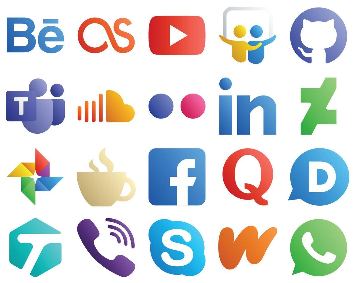 20 íconos de redes sociales degradados únicos, como la cafeína. deviantart nube de sonido iconos profesionales y de yahoo. alta definición y profesional vector