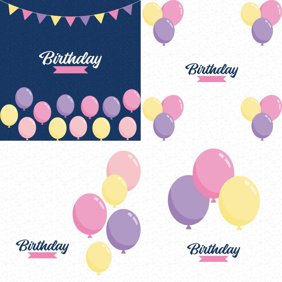 feliz cumpleaños escrito en un decorativo. fuente vintage con un fondo de serpentinas de fiesta y confeti vector