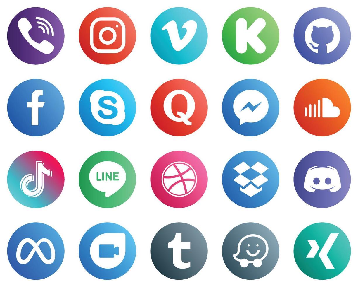 20 íconos únicos de redes sociales como pregunta. chat. pedal de arranque. iconos de skype y fb. creativo y de alta resolución vector