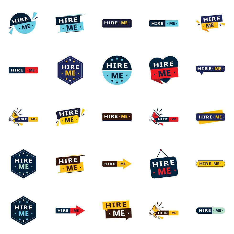Make a Statement with Our Pack of 25 Hire Me Banners vector